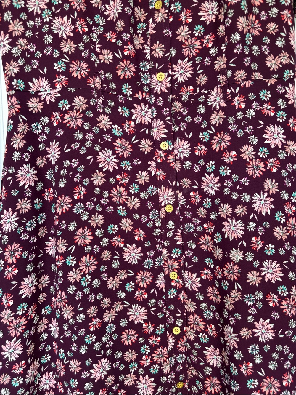 Sharagano Casual Floral Button-Front Dress  With Short Sleeves in Burgundy US8 - Picture 3 of 7